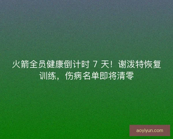 火箭全员健康倒计时 7 天！谢泼特恢复训练，伤病名单即将清零