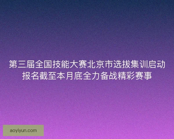 第三届全国技能大赛北京市选拔集训启动报名截至本月底全力备战精彩赛事